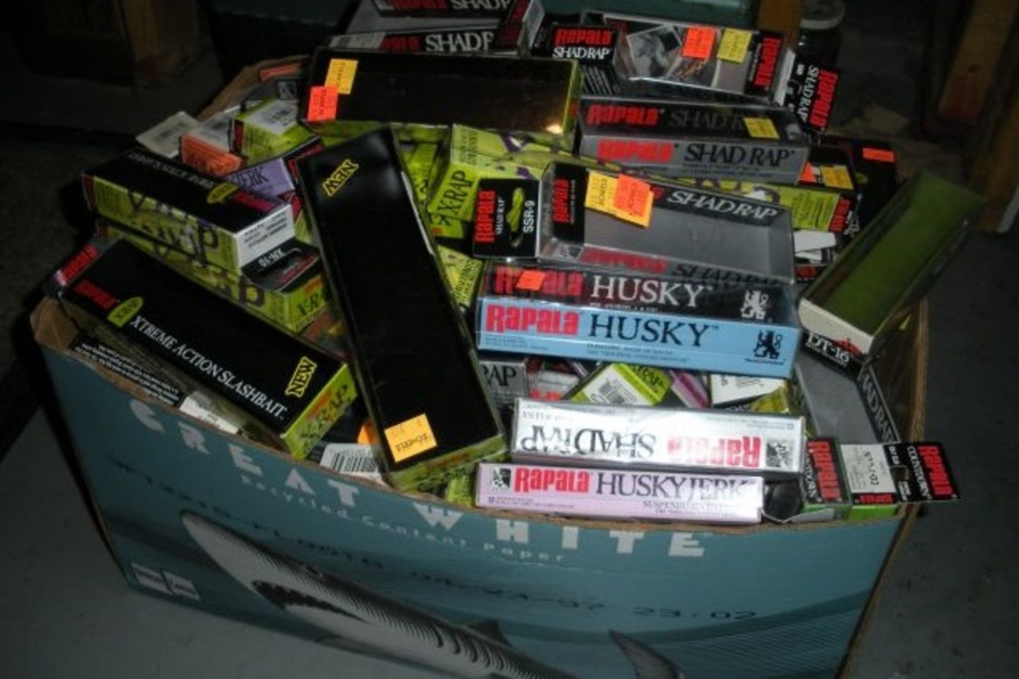 Box full of Rapala boxes.  Photo by Daryl Bauer, Nebraska Game & Parks Commission.