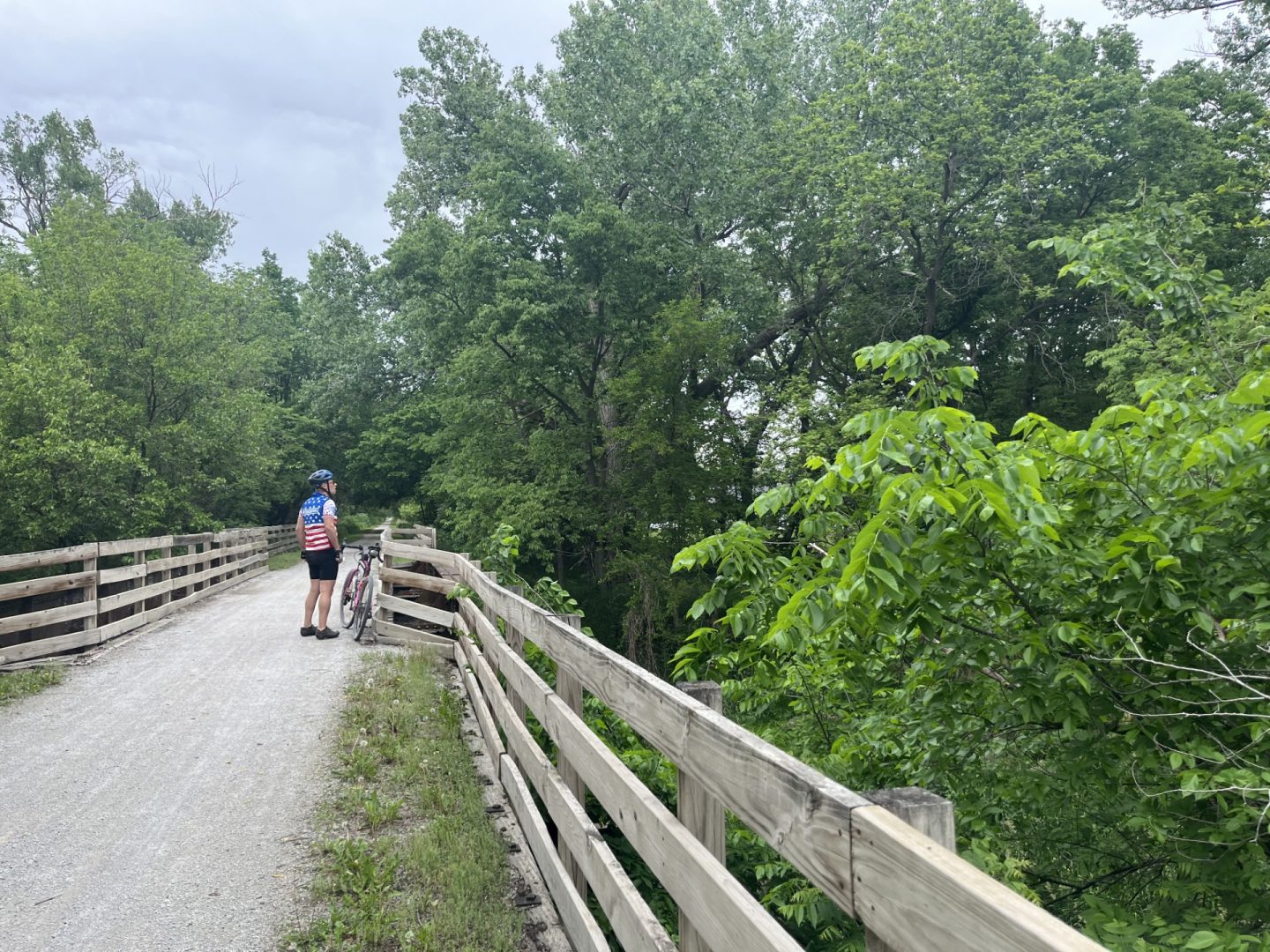 Author’s husband, Jason Faas, observing birds while taking a break along the Homestead Trail.