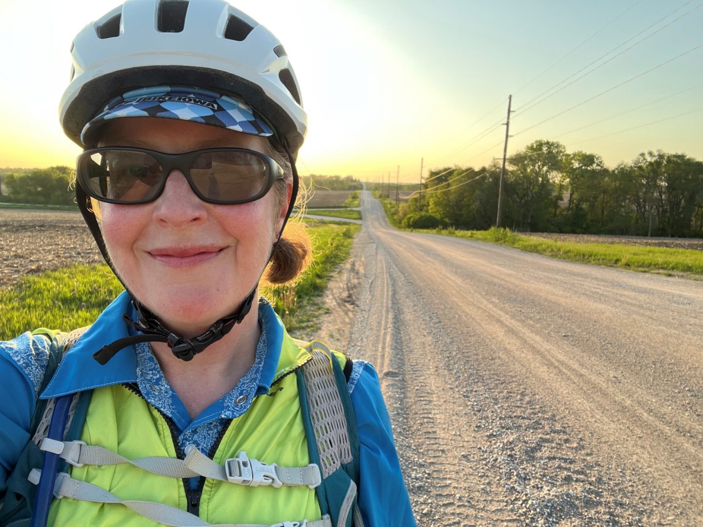 Author on a dawn bike ride on a gravel road in Lancaster County.