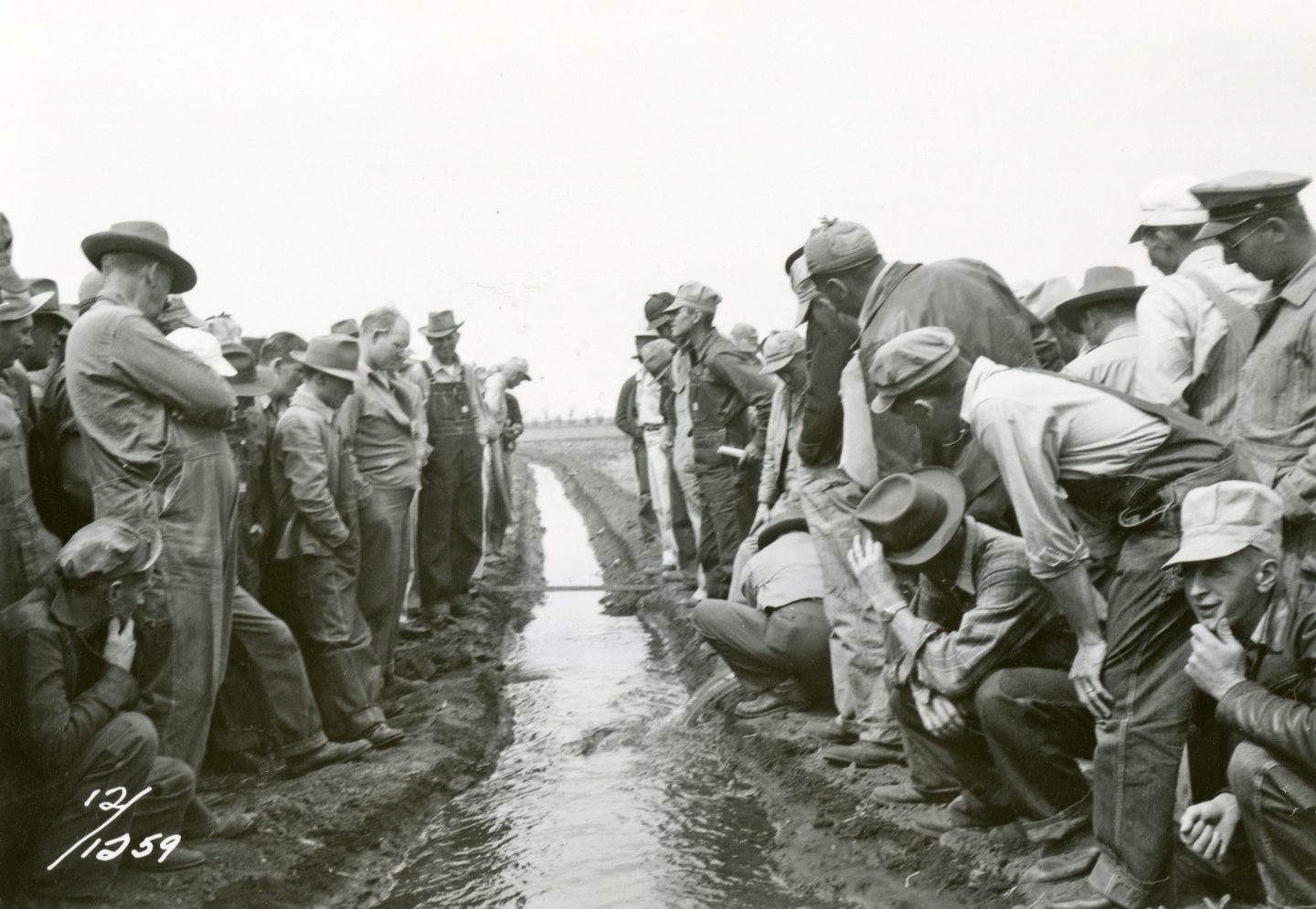“Farmers attending a siphon tube irrigation demonstration,” Clay County, Nebraska, 1948. Soil Conservation Service photo.