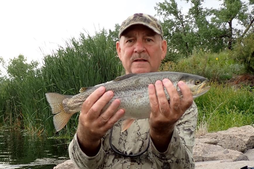 Angler holding a cutbow. Photo by Daryl Bauer, Nebraska Game & Parks Commission.