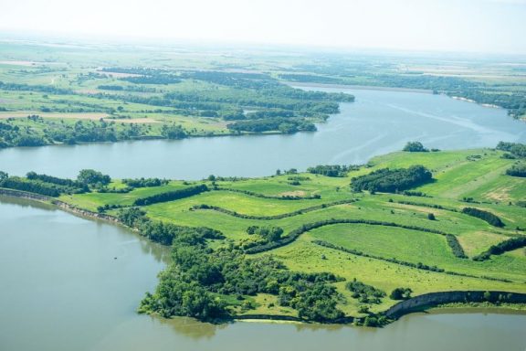 Aerial view of Medicine Creek Reservoir, Nebraska. Photo by Eric Fowler, Nebraska Game & Parks Commission.