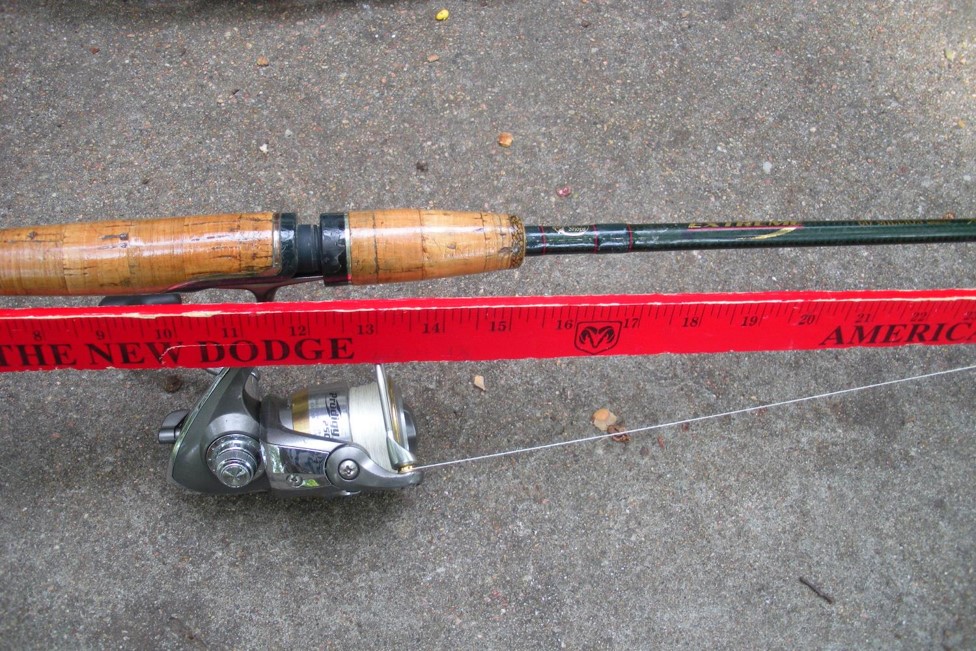 Spinning rod handle with references for length measurements.  Photo by Daryl Bauer, Nebraska Game & Parks Commission.