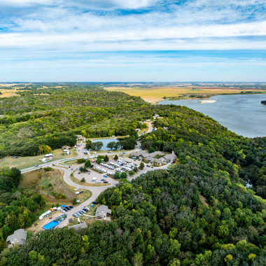 Aerial view of Ponca State Park’s visitor center during the Missouri River Outdoor Expo.