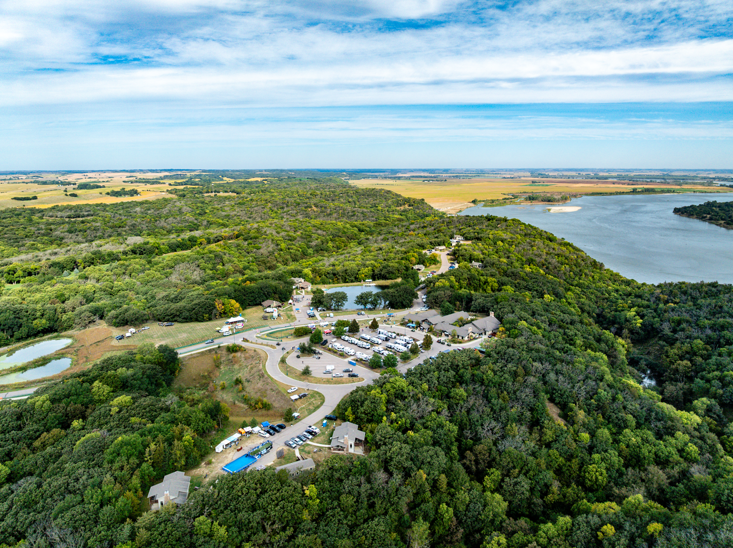 Aerial view of Ponca State Park’s visitor center during the Missouri River Outdoor Expo.