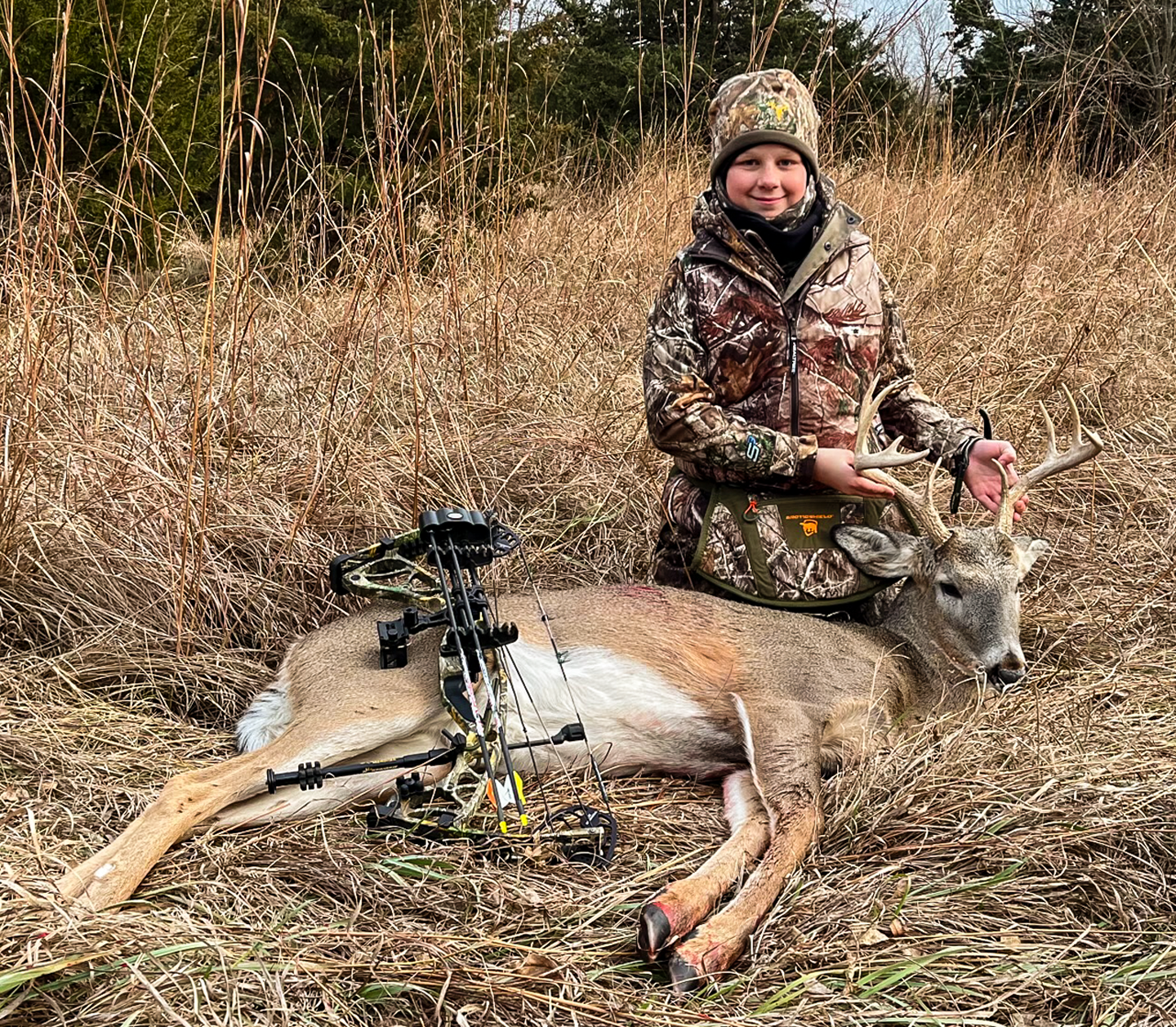 Silas McDaniel of Lincoln began shooting a bow in NASP and graduated to Game and Parks’ Youth Mentor Hunt program, where volunteers have helped him harvest three deer, including this whitetail buck in 2024.