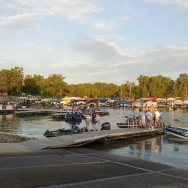 Busy boat dock at Weigand Marina, Lewis & Clark Reservoir.