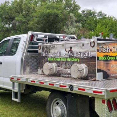 Side view of Rock Creek State Fish Hatchery stocking truck. Photo by Nebraska Game & Parks Commission.