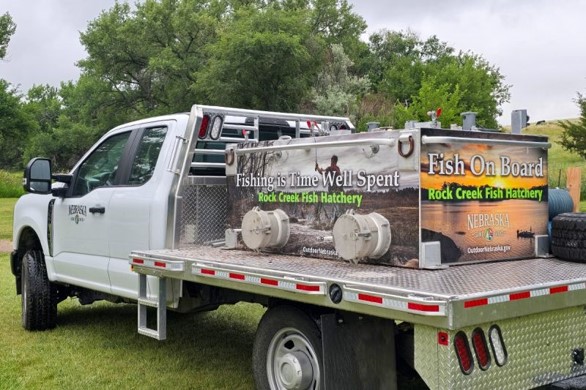 Side view of Rock Creek State Fish Hatchery stocking truck. Photo by Nebraska Game & Parks Commission.