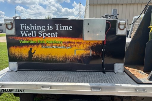 Side view of Valentine State Fish Hatchery stocking truck. Photo by Nebraska Game & Parks Commission.