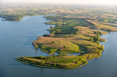 Aerial view of Sherman Reservoir. Photo by Eric Fowler, Nebraskaland Magazine.