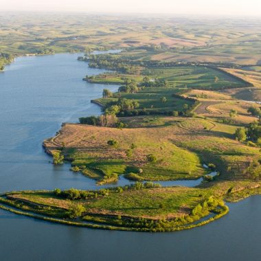 Aerial view of Sherman Reservoir. Photo by Eric Fowler, Nebraskaland Magazine.