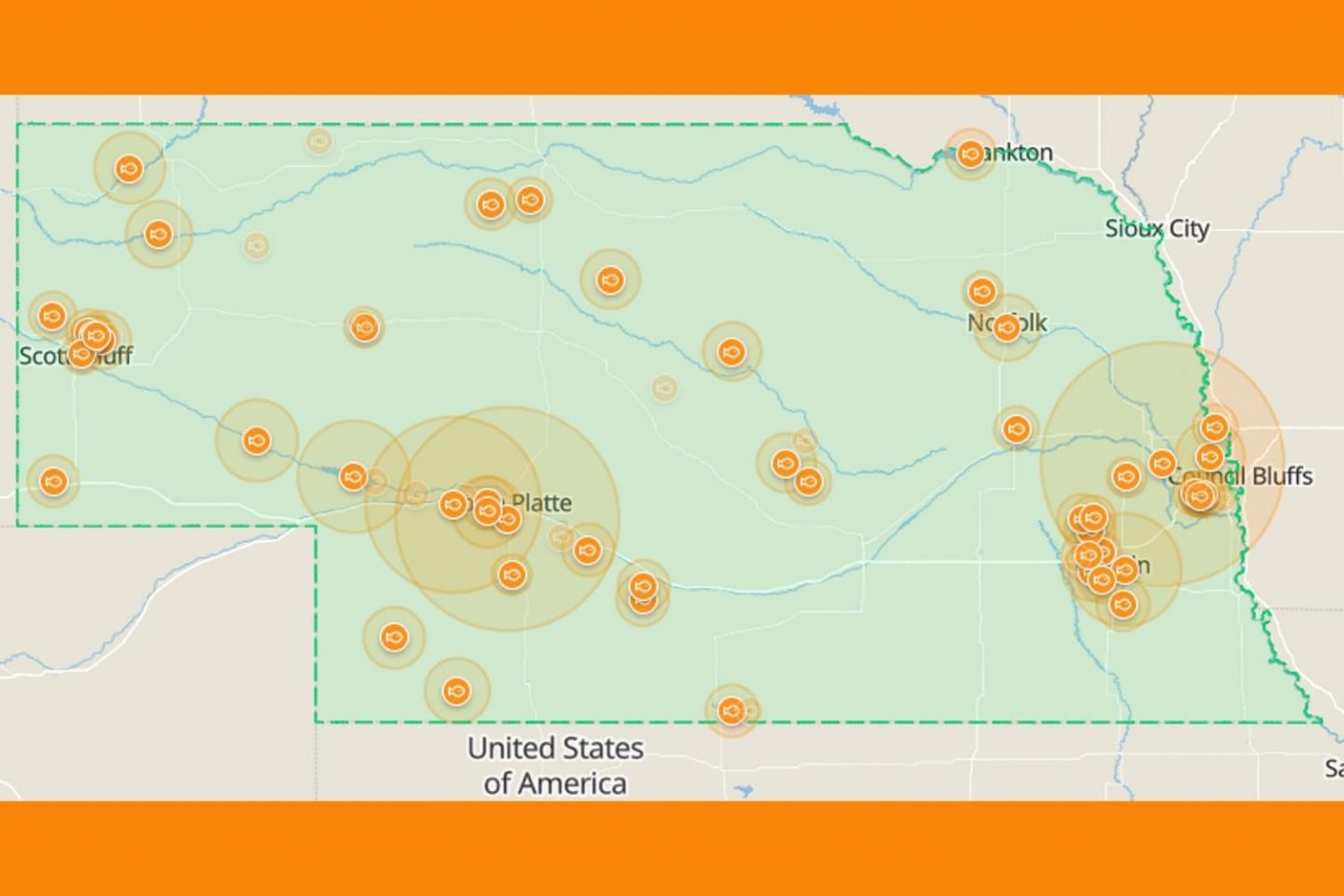 Map of waters where fish were caught by anglers who participated in Nebraska's Midwest Walleye Challenge 2025.  Graphic by Midwest Walleye Challenge.