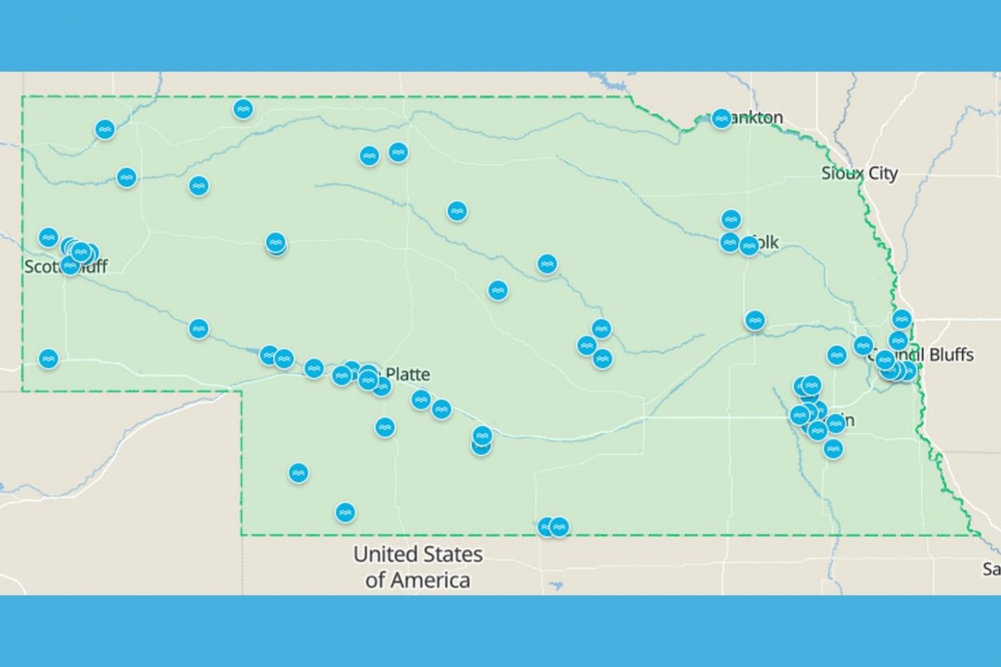 Map of waters fished in Nebraska in the Midwest Walleye Challenge 2025.  Graphic by Midwest Walleye Challenge.