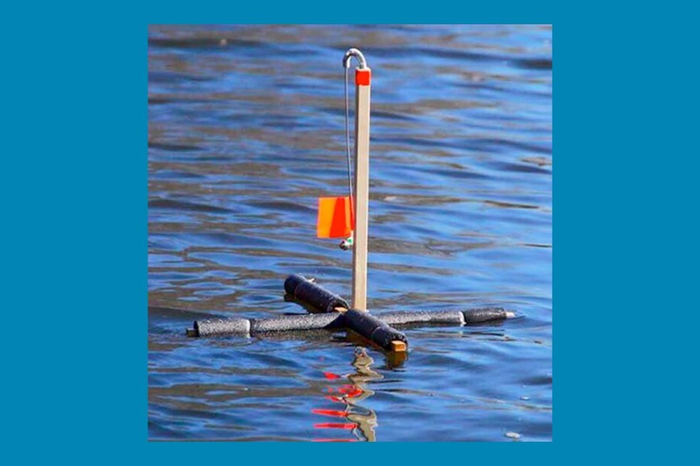 Tip-up modified to float in open-water.