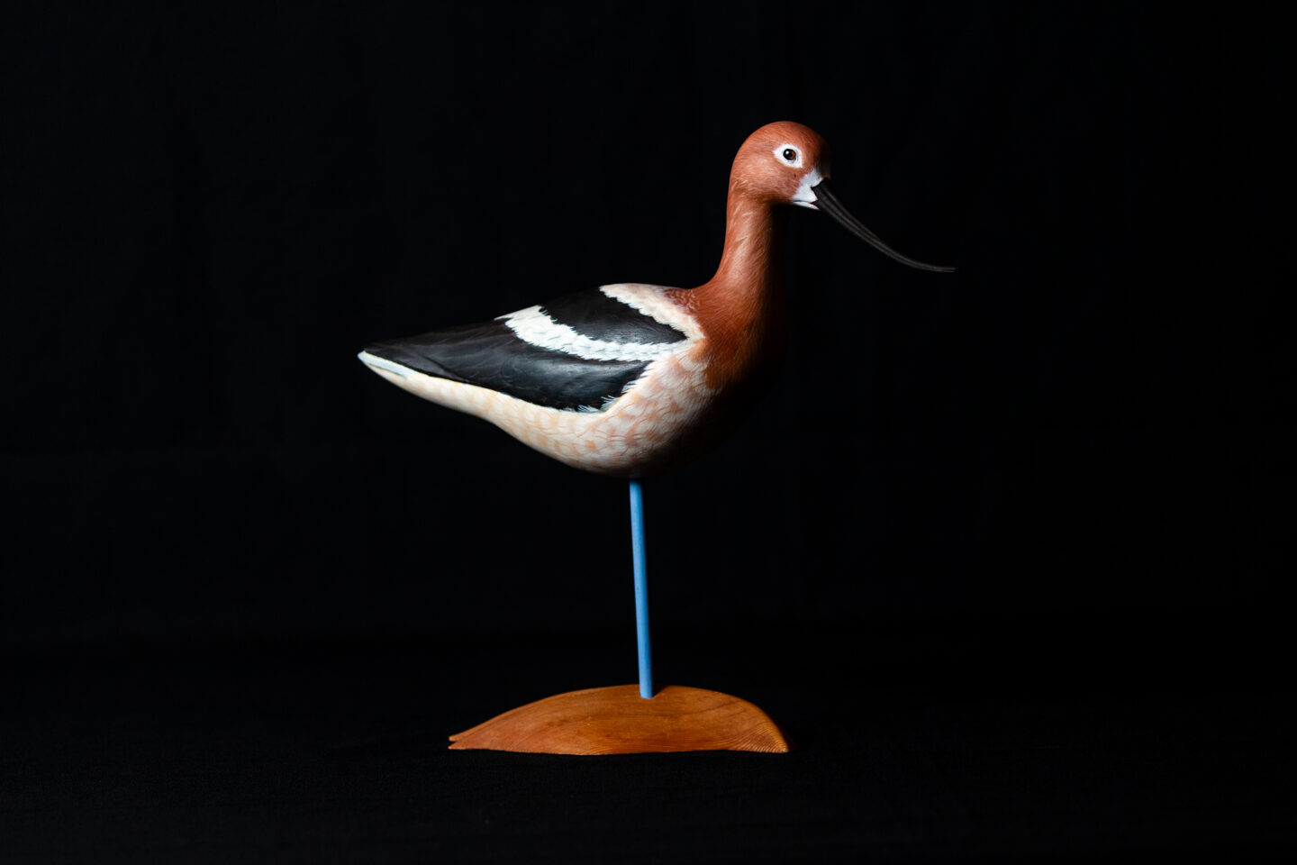 Kirk Pfeffer, creator of this avocet, has very practical advice for would-be carvers. “If you start out carving a larger bird and it looks like garbage, then make a smaller bird out of it.”