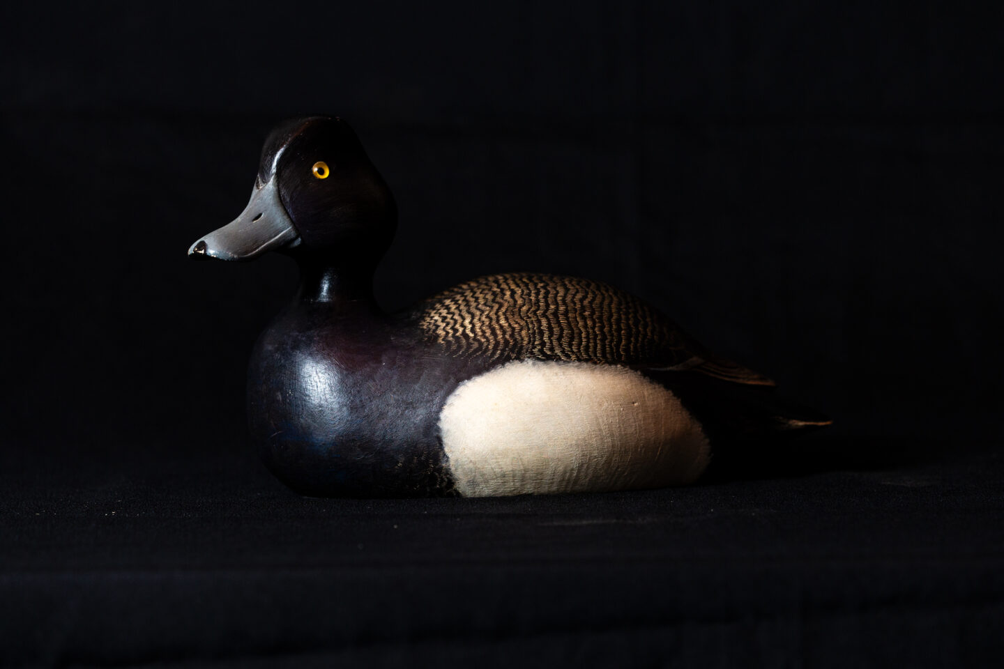 One of Cliff Hollestelle’s early carvings, this drake bluebill duck, is an example of the type of carving — not meticulously detailed — he’s uncomfortable attempting. “People have an eye for these types of carvings that I simply don’t have.”