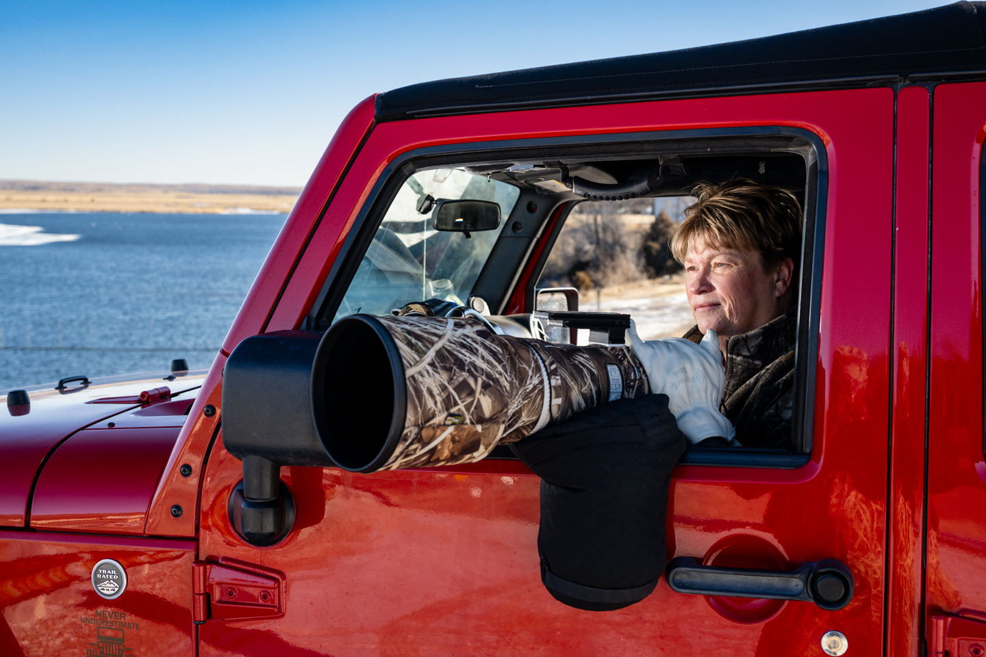 Teri Elmshauser of Ogallala spends every winter morning she can sitting in her red photo blind named Rubi photographing bald eagles at Lake Ogallala.