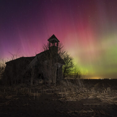 This example of the aurora borealis, also known as the Northern Lights, was taken near an old schoolhouse near Tekamah.