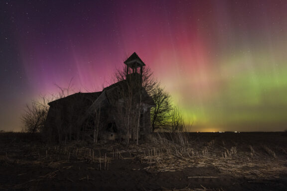 This example of the aurora borealis, also known as the Northern Lights, was taken near an old schoolhouse near Tekamah.