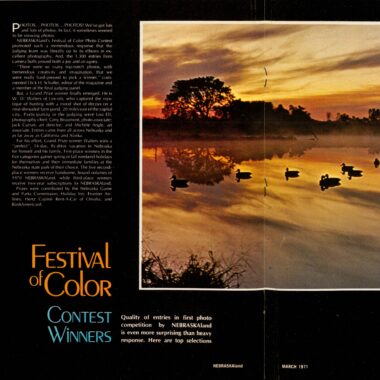 The March 1971 issue of Nebraskaland announced winners of the first photo contest.