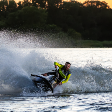 Ben Vaneperen of Lincoln makes a turn on his personal watercraft at Pawnee State Recreation Area.