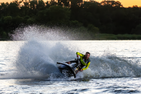 Ben Vaneperen of Lincoln makes a turn on his personal watercraft at Pawnee State Recreation Area.
