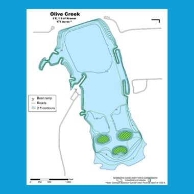Contour map of Olive Creek Reservoir. Nebraska Game & Parks Commission