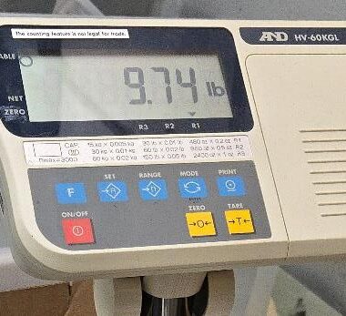 Weight read out on a digital scale. Photo by Daryl Bauer, Nebraska Game & Parks Commission.