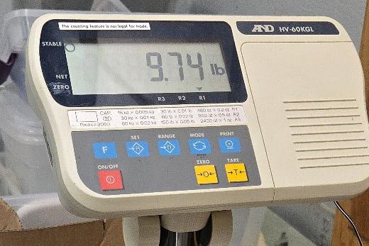 Weight read out on a digital scale. Photo by Daryl Bauer, Nebraska Game & Parks Commission.