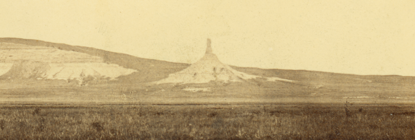 The earliest known photo of Chimney Rock, 1866. This and other photos are by Charles Savage. Photos listed as “attributed to” were not labeled as Savage photos, but John Carter identified them by other evidence. NSHS RG3319-PH1-45.