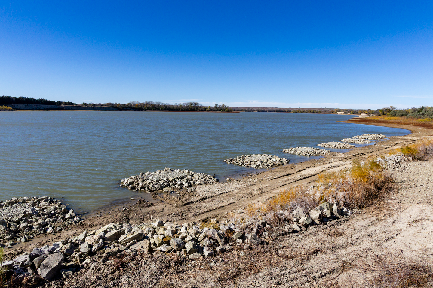 Rock shoals created at Red Willow State Recreation Area will provide habitat for fish.