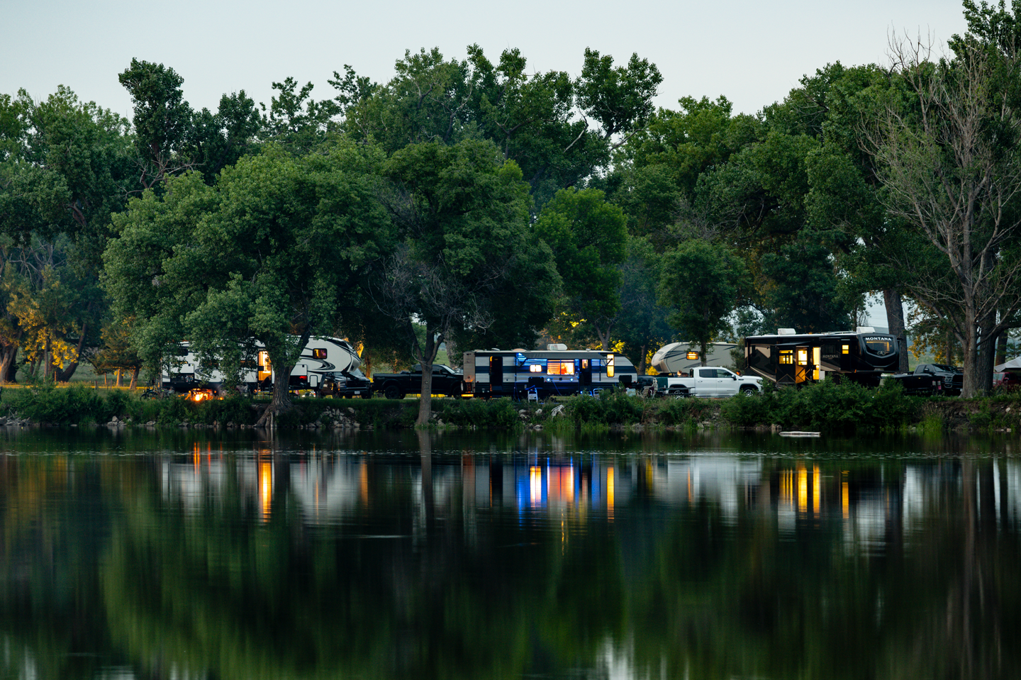 BELOW: The east campground is reflected in the lake.