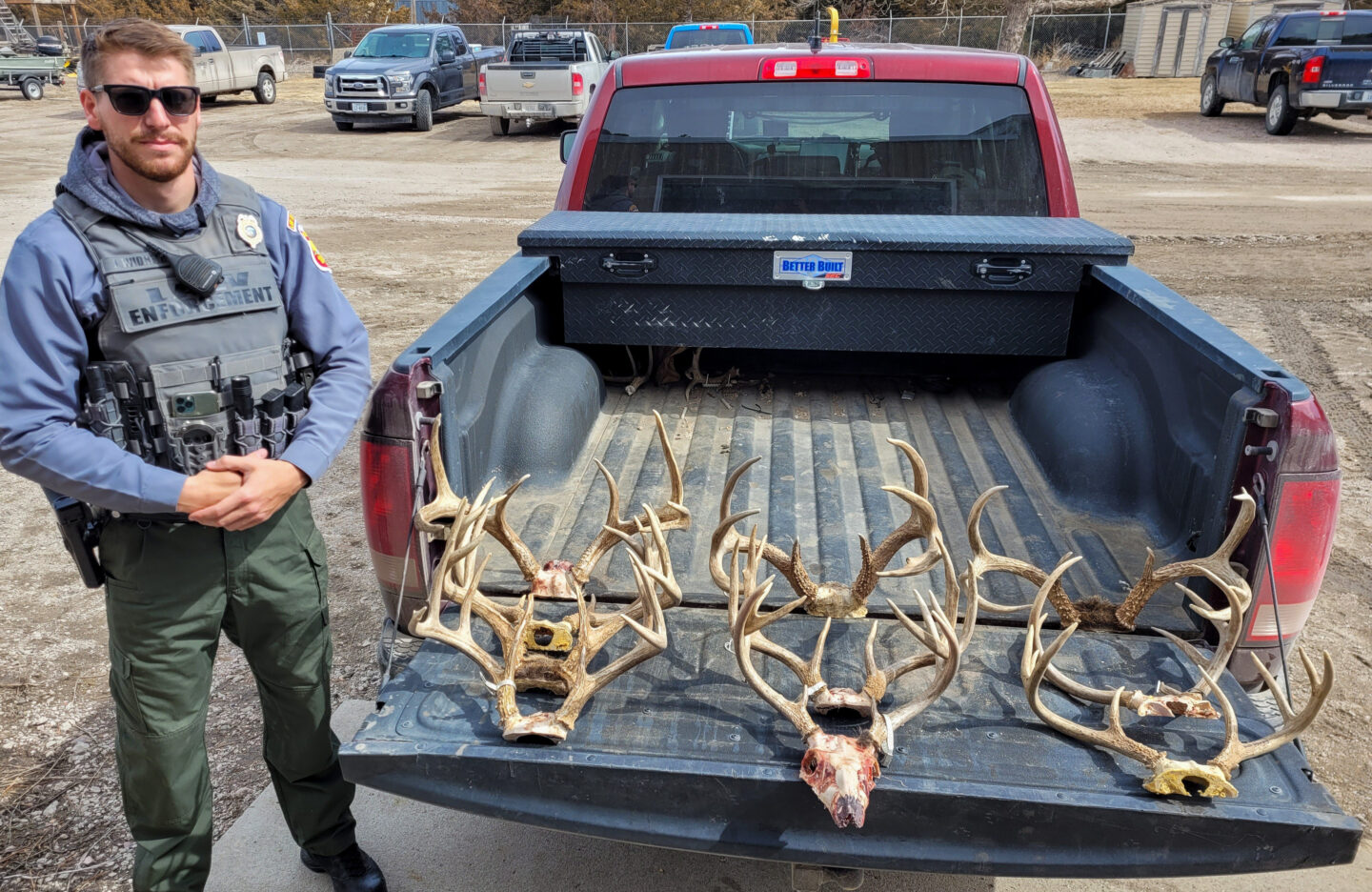 Josh Widhelm, a conservation officer with the Nebraska Game and Parks Commission, seized 10 deer in 2020 and 2021 in Morrill County from a pair of related cases. Photo taken with Officer Widhelm's cell phone. Copyright Nebraska Game and Parks Commission.