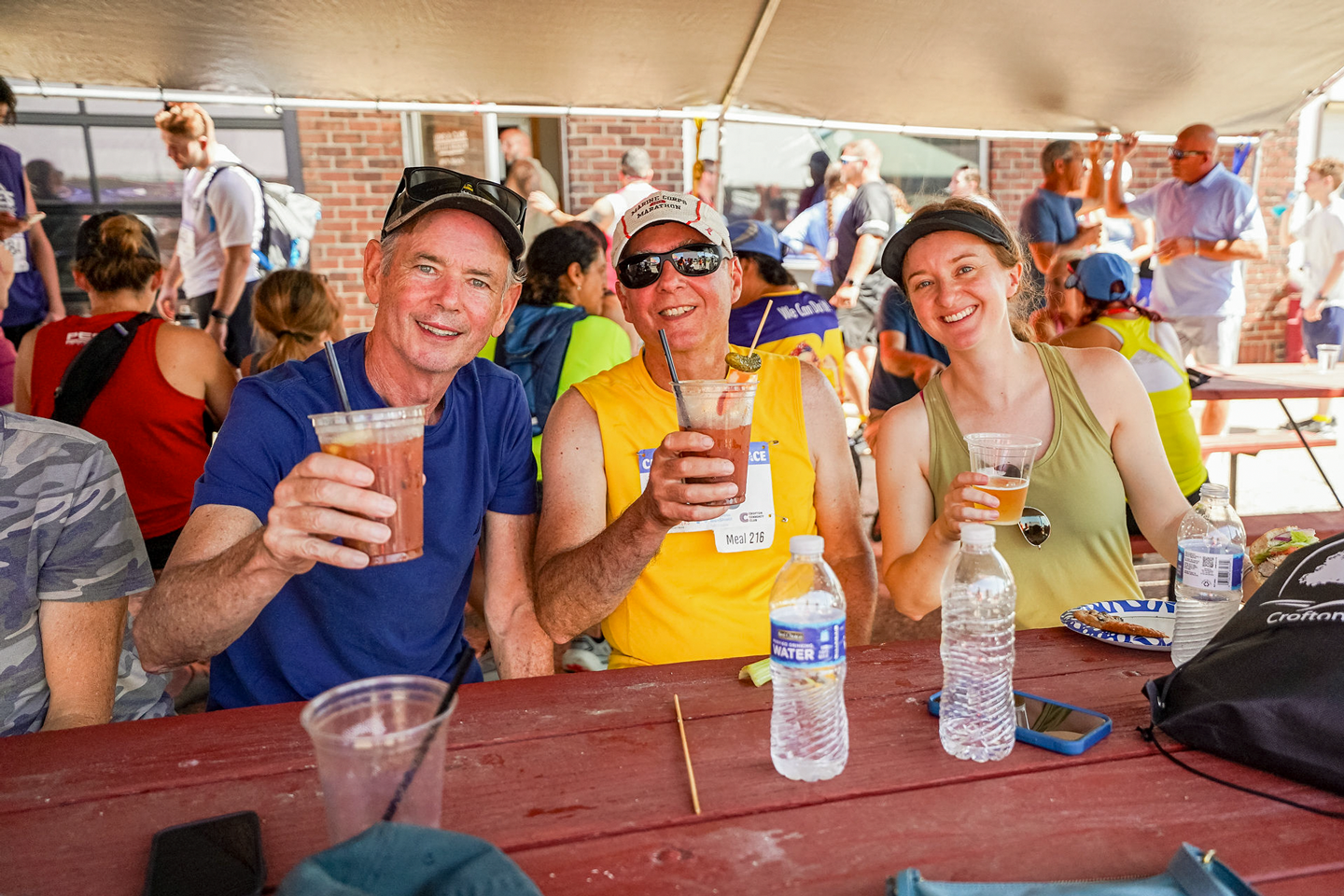 Racers and spectators enjoy the comraderie, live music and the “best dam bloody Mary” at the finish line celebration.