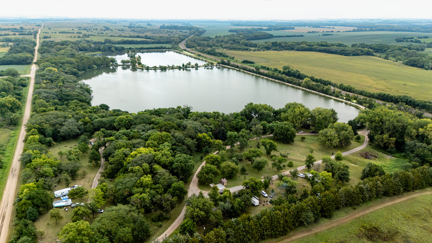 The 95-acre park features two lakes covering 43 acres and two campgrounds.
