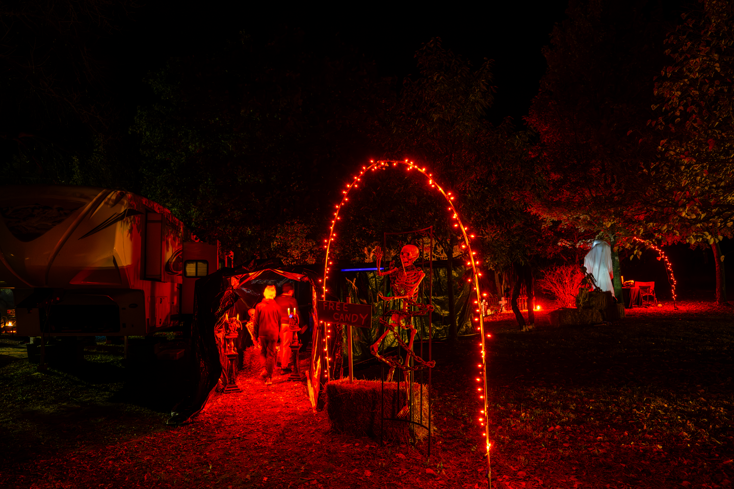 A haunted tunnel graces a campsite during the annual Camp Spook Halloween event at Alexandria State Recreation Area.