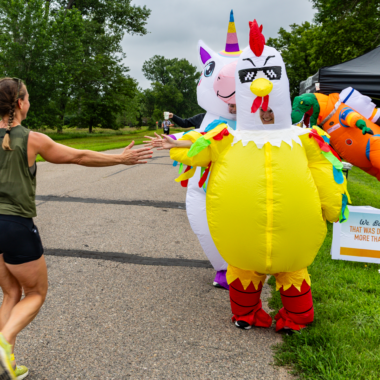 Explorers Credit Union hosts a water station in Lewis and Clark State Recreation Area every year. Volunteers host about 12 water stations along the route. Racers vote on their favorite, and the winning water station gets a prize.