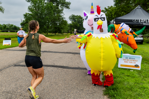 Explorers Credit Union hosts a water station in Lewis and Clark State Recreation Area every year. Volunteers host about 12 water stations along the route. Racers vote on their favorite, and the winning water station gets a prize.