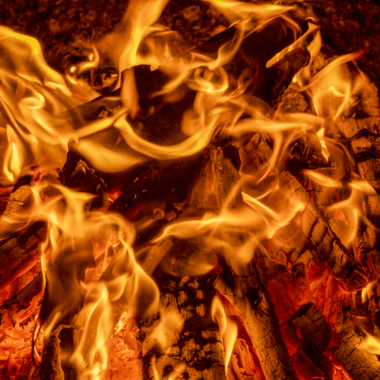 A close-up shot of campfire flames