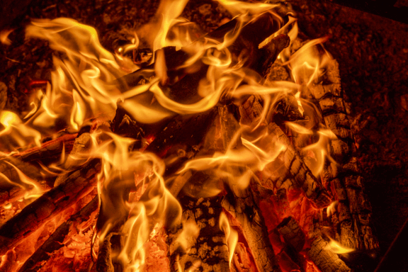 A close-up shot of campfire flames