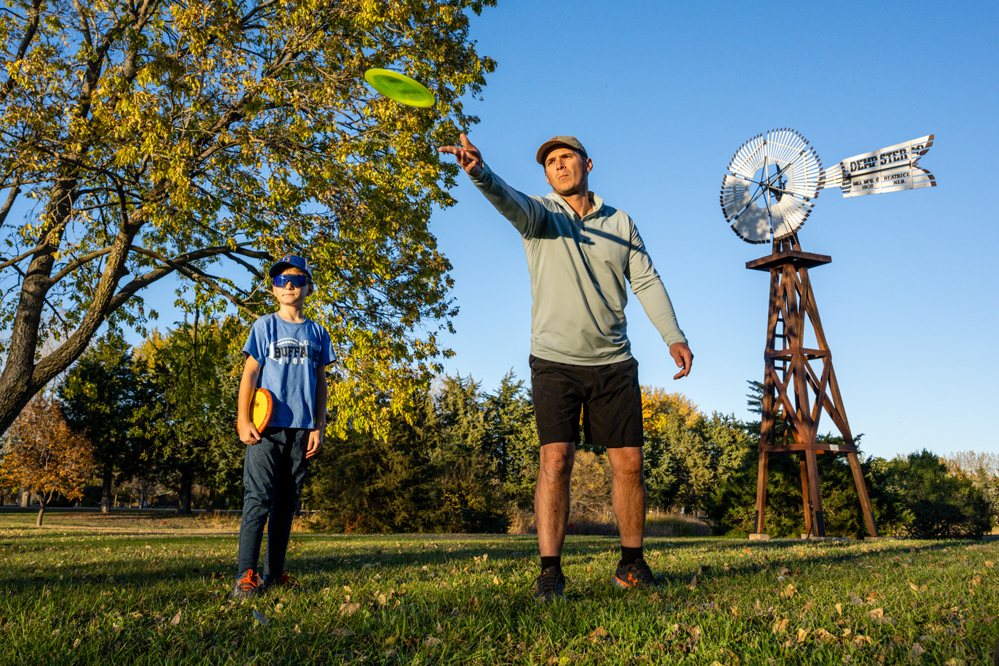 Grant Gartner and son Eli play on the well-manicured course at Windmill State Recreation Area.