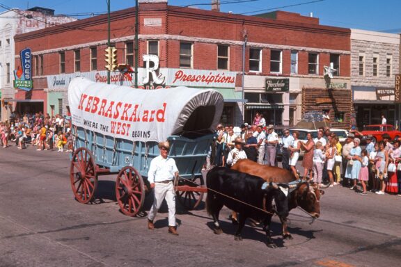 NEBRASKAland’s covered wagon is pulled by oxen “Neb” and “Raska” in a parade at the Wilber Czech Festival in Saline County.