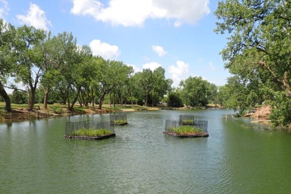 Floating vegetation mats installed at Windmill SRA pit #6.