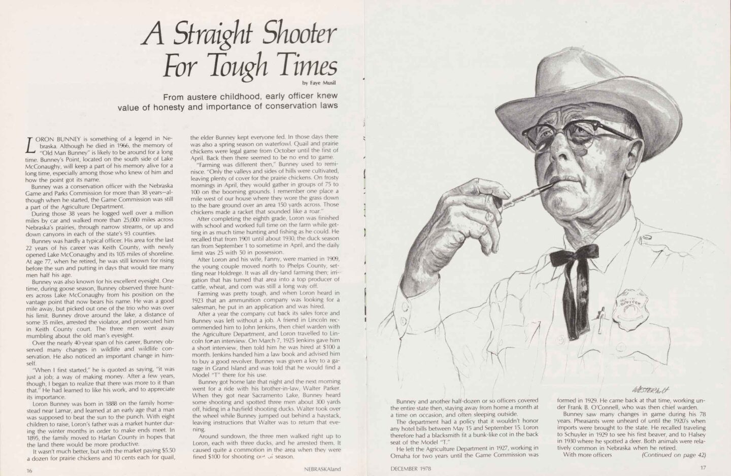 Illustration of conservation officer Loren Bunney by Duane Westerholt.