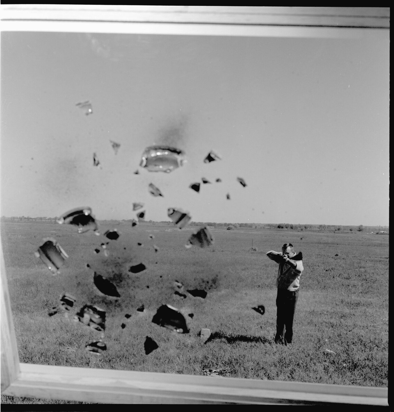 Pieces of clay targets were glued to plexiglass held in front of the camera to create this image.