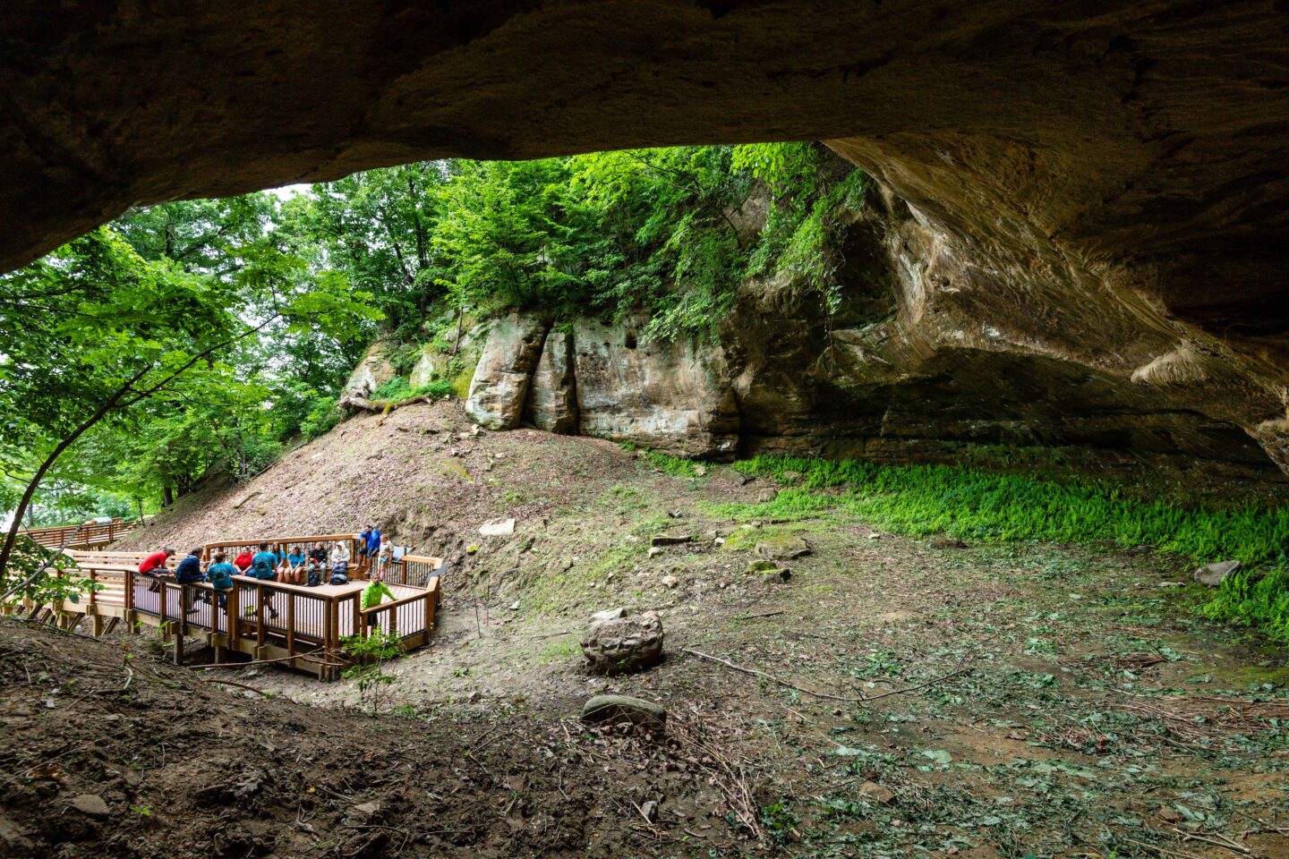 A new boardwalk and deck give visitors an up-close look inside the cave opening in 2022.