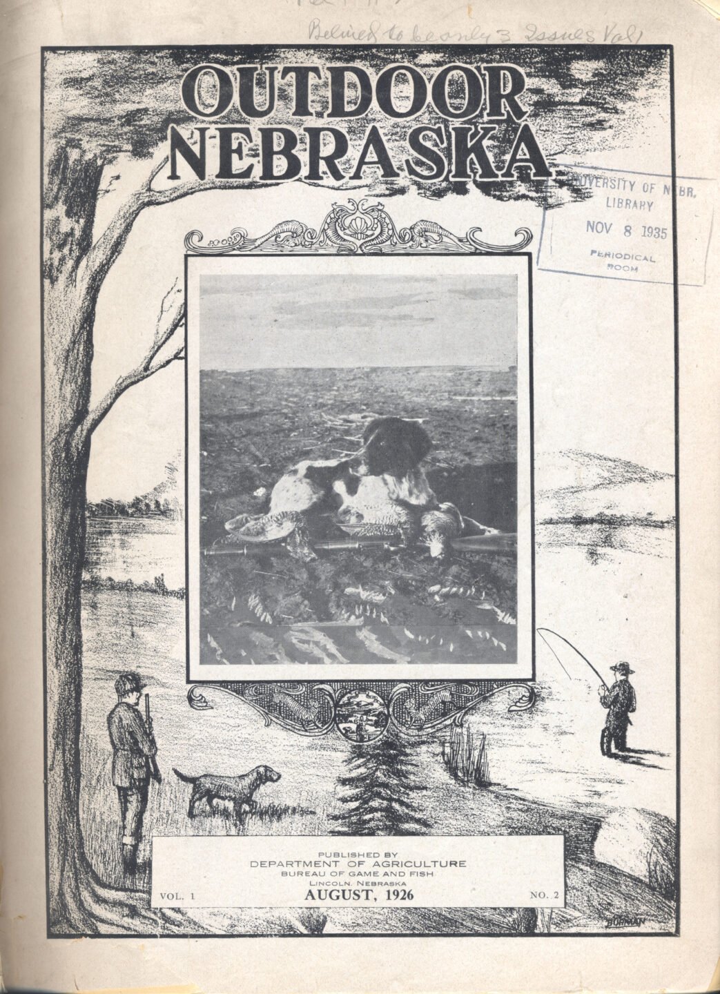 Loron Bunney, pictured below, was a game warden from 1925 to 1965. He was also a photographer, capturing many images for Outdoor Nebraska during his career, including the cover for the second ever issue of the magazine, a Brittany spaniel after a successful grouse hunt.
