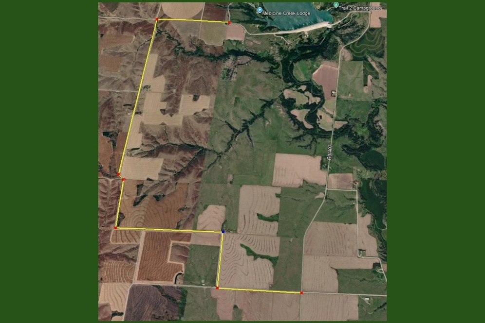 Aerial photo of detour to Medicine Creek Reservoir.
