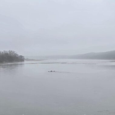 Scenic shot of foggy Missouri River.